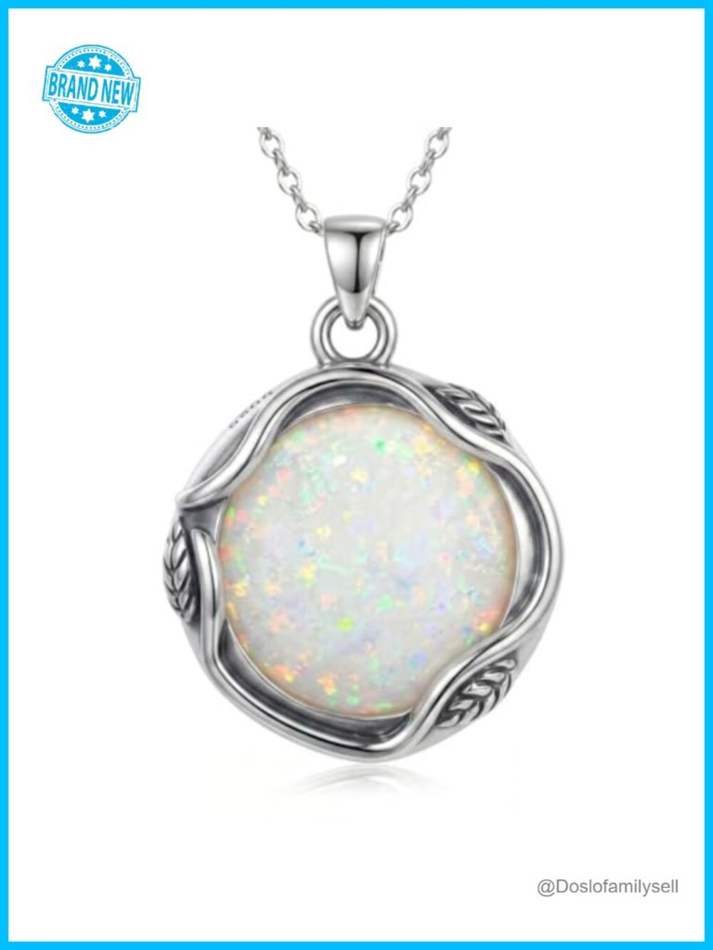 925 Sterling Silver Natural White Opal Leaf Vine Pendant Necklace